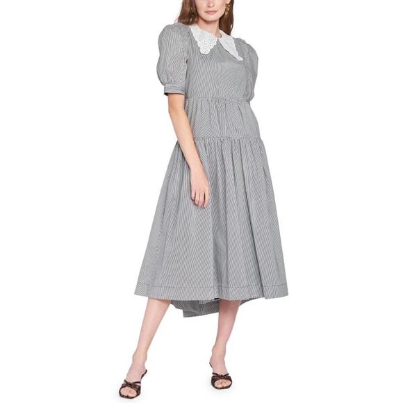 En Saison - TERYLL STRIPE COTTON MIDI DRESS - BLACK - Medium - NWT - Picture 1 of 9